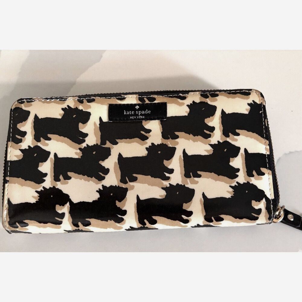 Kate Spade Daycation Neda Zip Around Black Scottie Terrier Dog Wallet